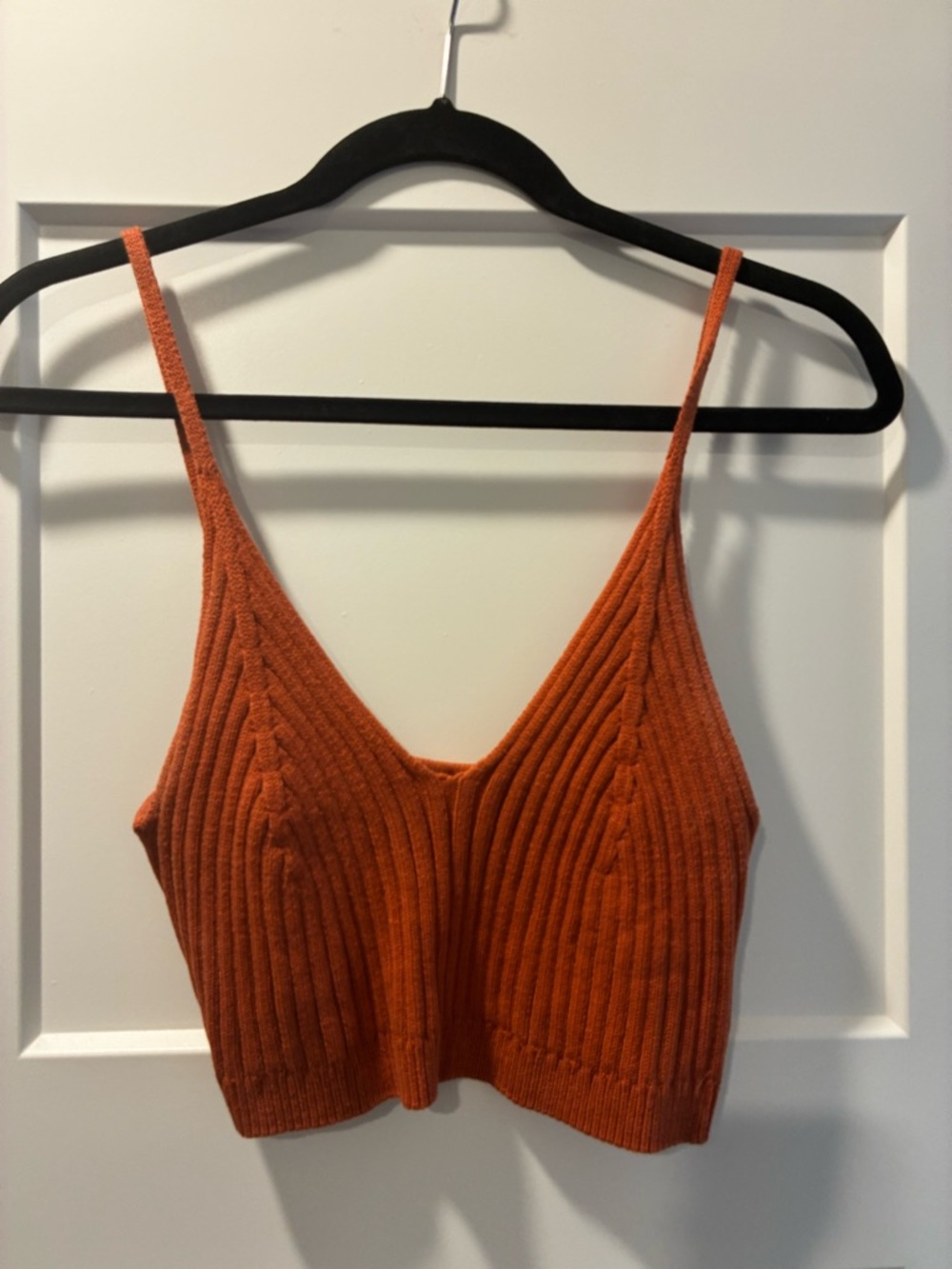 Free People V‑Neck Ribbed Knit Cami in Burnt Orange